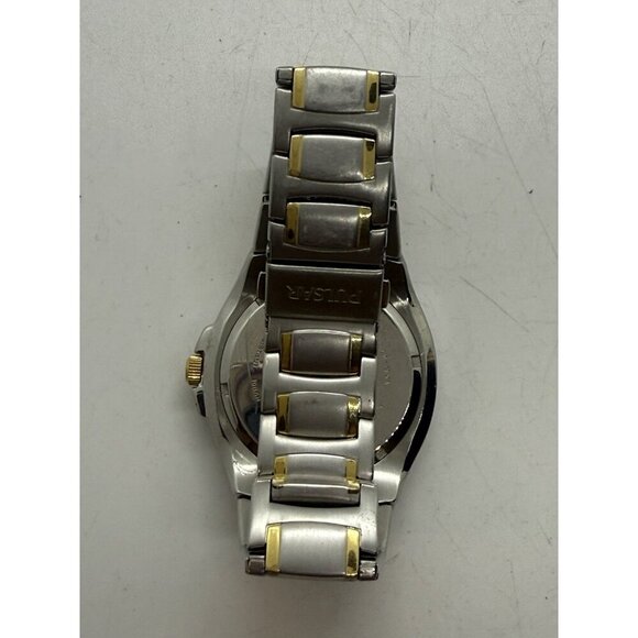 Pulsar VX42-X310 Stainless Steel Men's Watch Round Silver Gold Tone WR 100M Date - Picture 3 of 7